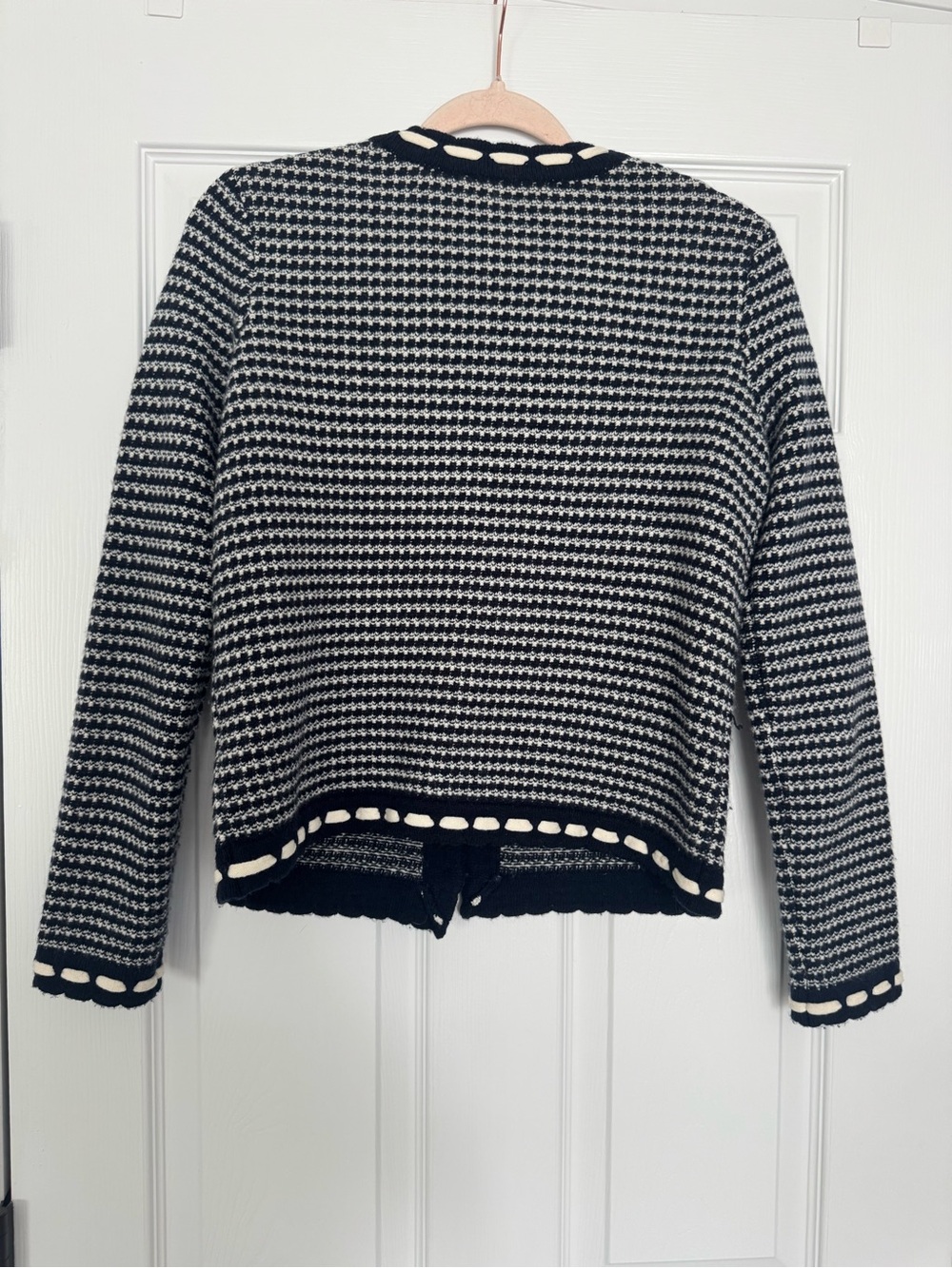 Elie Tahari Navy and White Alta Cardigan Wool/Cashmere - Picture 2 of 12